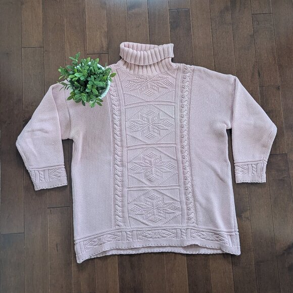SNOWFLAKE PRINT VINTAGE TURTLENECK CABLE KNIT SWEATER - Picture 1 of 2